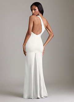 Azazie Voni Bridesmaid Dresses White Mermaid One Shoulder Stretch Satin Dress image2