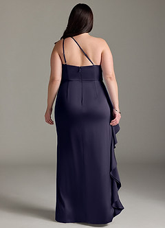 Azazie Latrice Bridesmaid Dresses Stormy Sheath One Shoulder Cascading Ruffles Stretch Satin Dress image7