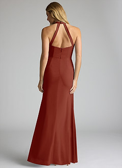 Azazie Galicia Brautjungfernkleider Meerjungfrau-Linie Halter Gefaltet Stretch-Chiffon Kleid Terrakotta image4