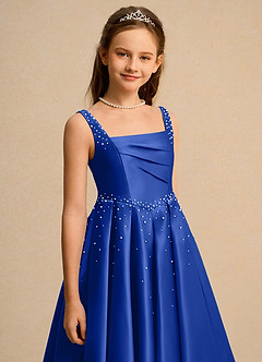 Azazie Mochi Girl Flower Girl Dresses Royal Blue Ball-Gown Pleated Matte Satin Dress image7