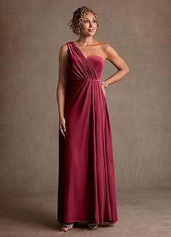 Azazie Aphra Klänningar till brudens mor Klä Tubklänning i sammet Ena axeln Bourgogne image3