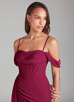 Azazie Amyra Abiti da Damigella Abito Convertibile Tubino in Chiffon Spalle Scoperte Borgogna image6