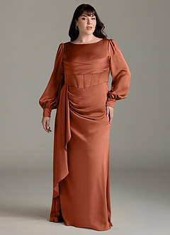 Azazie Raye Bridesmaid Dresses Cedar Rose Mermaid Long Sleeve Stretch Satin Dress image7