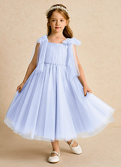 Azazie Dori Robe Demoiselle D'honneur Fillette Robe Trapèze en Tulle Rayé Lavande image2