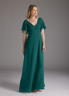 Azazie Alessa Mother of the Bride Dresses Peacock A-Line V-Neck Pleated Chiffon Dress image1