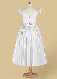 Azazie Violeta Flower Girl Dresses White Ball-Gown Bow Matte Satin Dress image11