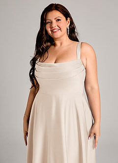 Azazie Shaude Robes de demoiselle d'honneur Robe Trapèze en Satin extensible Plissée Albâtre Blanc image9