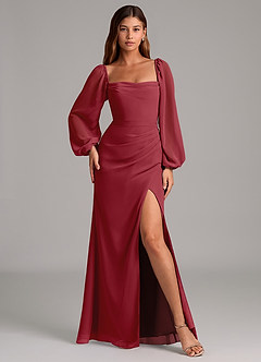 Azazie Brixley Abiti da Damigella Abito Sirena in Chiffon Manica Lunga Melograno image4