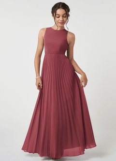 Azazie Lindie Junior Merlot A-Line Pleated Chiffon Dress image1