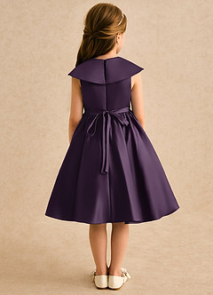 Azazie Acorn Flower Girl Dresses Plum A-Line Pleated Matte Satin Dress image2