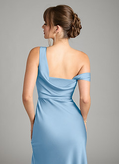 Azazie Madelyn Bridesmaid Dresses Powder Blue Mermaid One Shoulder Stretch Satin Convertible Dress image7