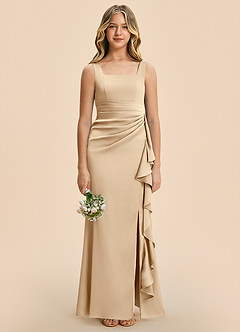 Azazie Adrienne Junior Robe Fourreau en Satin extensible Plissé Champagne image3