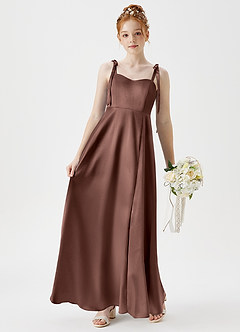 Azazie Rosey Junior Espresso A-Line Sweetheart Neckline Metallic Satin Dress image3