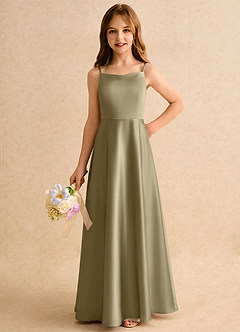 Azazie Joella Girls Formal Flower Girl Dresses Moss Green A-Line Pleated Stretch Satin Dress image3