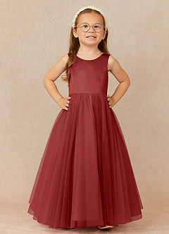 Azazie Muni Flower Girl Dresses Rust A-Line Bow Tulle Dress image2