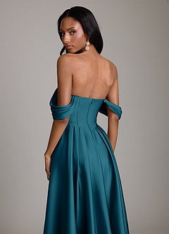 Azazie Loisa Abiti da Damigella Abito A-Line in Raso Elasticizzato a Spalla Scoperta Blu Inchiostro image4