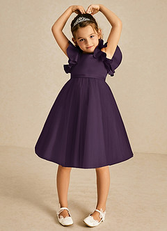 Azazie Kaeya Flower Girl Dresses Plum A-Line Bow Tulle Dress image3