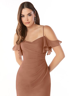 Azazie Emeralda Bridesmaid Dresses Bronzer Sheath Off the Shoulder Chiffon Dress image6