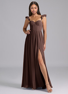 Azazie Denisse Brautjungfernkleider A-Linie Gestreift Chiffon Kleid Ganache image5