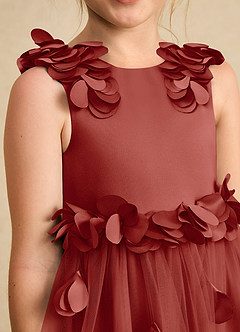 Azazie Atta Jurken voor bloemenmeisjes A-Lijn Jurk van Tule One-Shoulder Terracotta image5