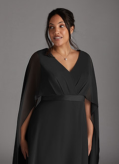 Azazie Isa Mother of the Bride Dresses Black A-Line V-Neck Pleated Chiffon Dress image11