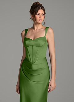 Azazie Mela Robes de demoiselle d'honneur Robe Fourreau en Satin extensible Corset Basilic image2