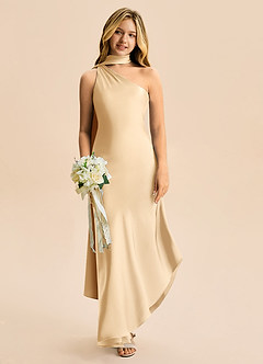 Azazie Briony Junior Etui Plissee Stretch-Satin Kleid Gold image1