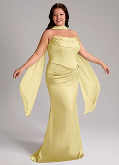 Azazie Sorrel Vestidos de damas de honor Vestido de Sorbete De Limón de Satén Elástico de Corte Sirena Convertible con Sin tirantes image9