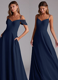 Azazie Marley Bridesmaid Dresses Dark Navy A-Line Off the Shoulder Chiffon Convertible Dress image7