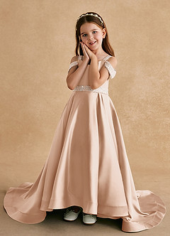 Azazie Jodi Flower Girl Dresses English Rose A-Line Matte Satin Dress image5