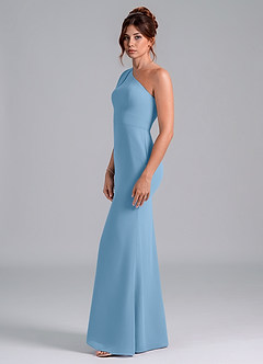Azazie Rinna Bridesmaid Dresses Steel Blue Mermaid One Shoulder Chiffon Dress image4