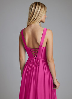 Azazie Delmie Bridesmaid Dresses Fuchsia A-Line Corset Stretch Satin Dress image3