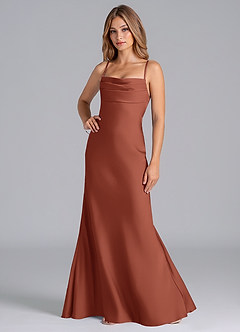 Azazie Seema Bridesmaid Dresses Auburn Mermaid Corset Stretch Satin Dress image5