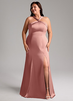Azazie Rue Bridesmaid Dresses Rosette A-Line Pleated Stretch Satin Dress image10