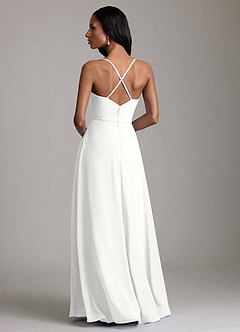 Azazie Naeem Vestidos de damas de honor Vestido de Blanco de Gasa de Corte en A con Cuello en V fruncido image2