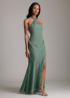 Azazie Lorena Bridesmaid Dresses Sea Moss Mermaid Pleated Chiffon Dress image3