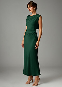 Azazie Kieryn Suknie dla druhen Syrena Pofałdowany Satyna elastyczna Długość kostki Sukienka image3