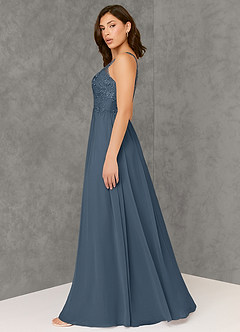 Azazie Amy Final Sale Dusty Blue A-Line Lace Chiffon Dress image3