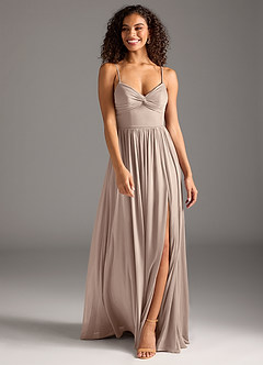 Azazie Zeya Schlussverkauf A-Linie Plissee Gittergewebe Kleid Taupe image4