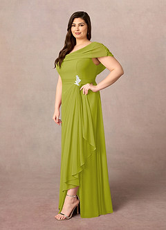 Azazie Mary vestidos de madre de la novia Vestido de Hierba De Limón de Gasa de Corte en A con Corte Lateral image7