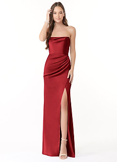 Azazie Leonis Bridesmaid Dresses Scarlet Mermaid Pleated Stretch Satin Convertible Dress image2