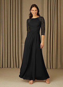 Azazie Zolla Mother of the Bride Dresses Black A-Line Lace Chiffon Dress image1