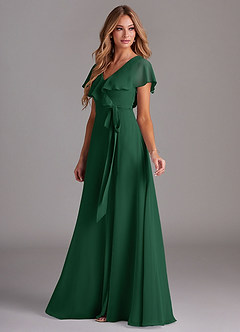 Azazie Lainey Bridesmaid Dresses Dark Green A-Line with Pockets Chiffon Dress image5