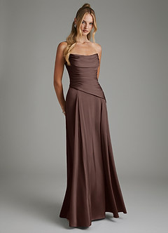 Azazie Gabriela Robes de demoiselle d'honneur Robe Trapèze en Satin extensible Corset Ganache image8