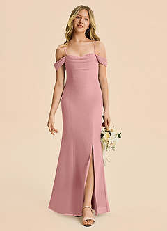 Azazie Nira Junior Dusty Rose Mermaid Ruched Chiffon Dress image4