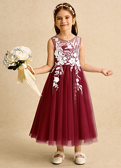 Azazie Sundae Robe Demoiselle D'honneur Fillette Robe Princesse en Dentelle Bourgogne image1