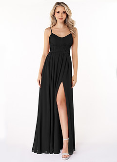Azazie Yanelie Bridesmaid Dresses Black A-Line Scoop Pleated Chiffon Dress image1