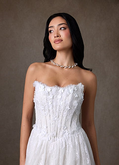 Azazie Vanessa Wedding Dresses Diamond White Ball-Gown Strapless Lace Dress image8