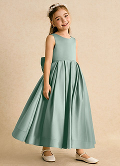 Azazie Cailee Flower Girl Dresses Silver Sage Ball-Gown Pleated Matte Satin Dress image3