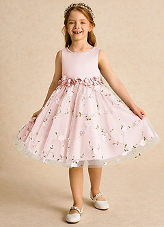 Azazie Starri Robe Demoiselle D'honneur Fillette Robe Princesse en Mat Satiné Perlé Rose Pâle image4